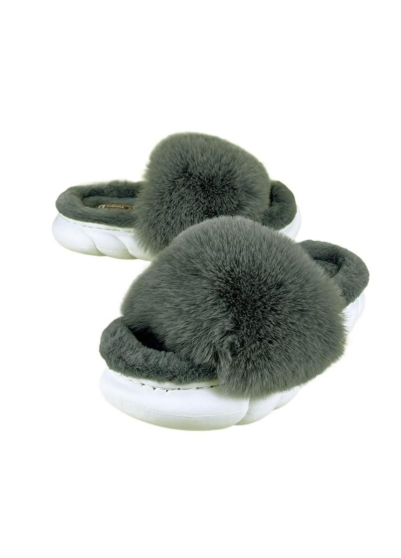 Серые домашние тапочки женские меховые серые 5907-3 Sanlin