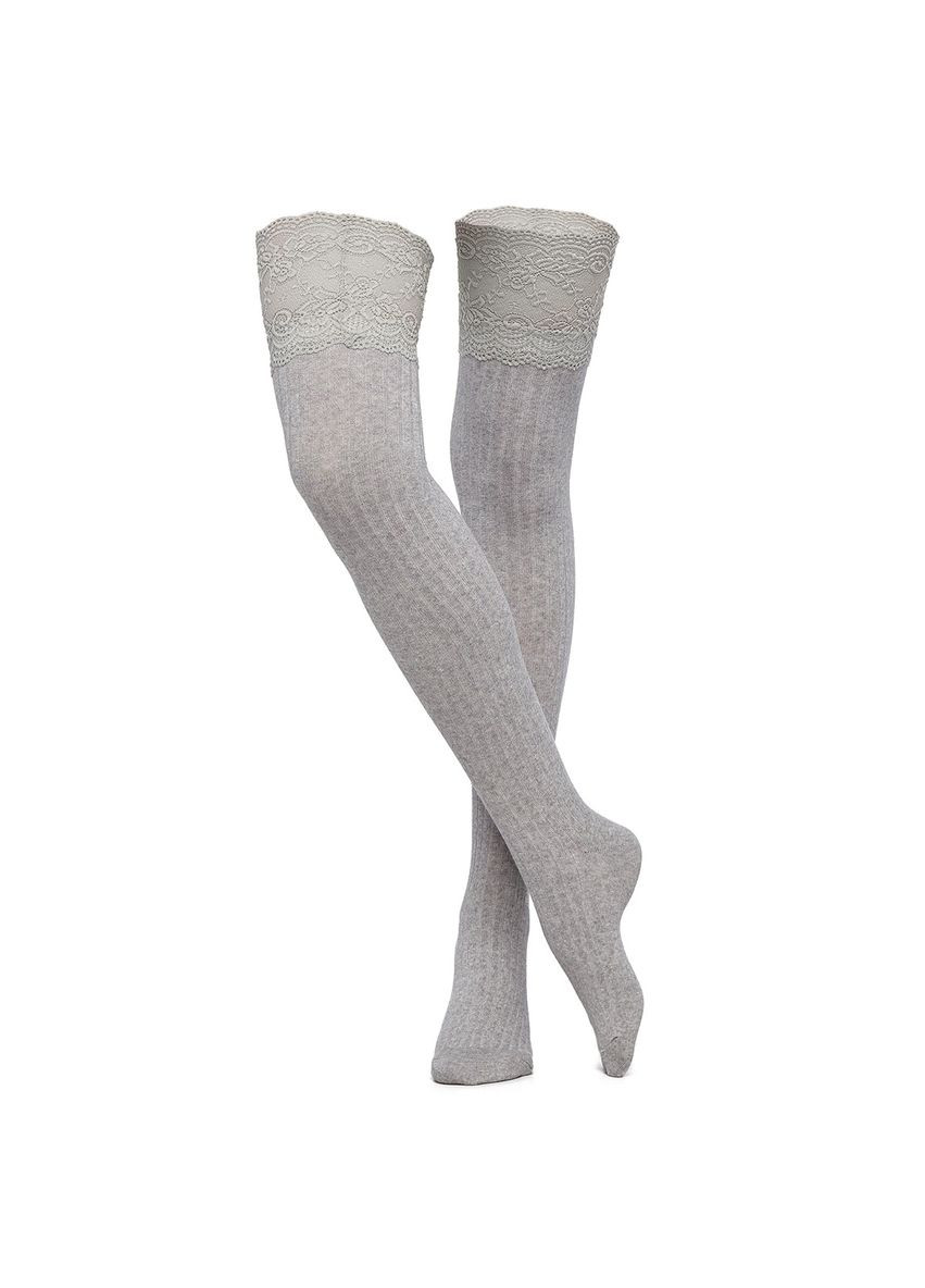 Чулки кружевные в рубчик трикотажные теплые светло-серые 19290 XXS-XL No Brand (307930833)