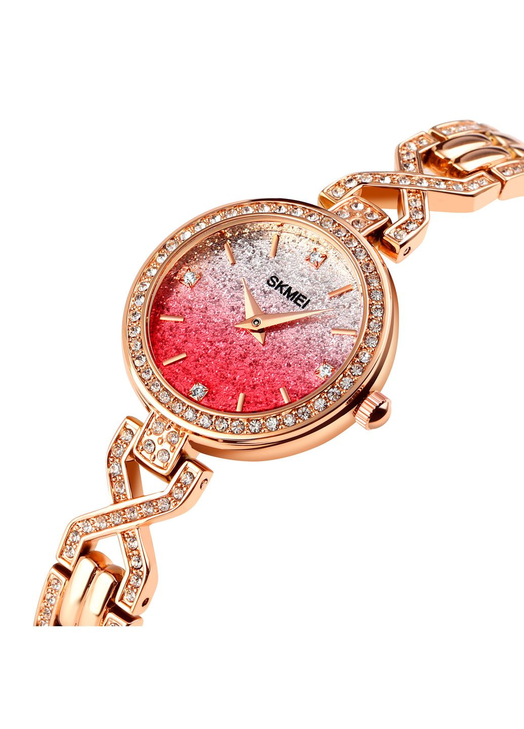 Часы 2001RD Red для женщин золотистые кварцевые с металлическим браслетом и водонепроницаемостью 30 м ProDobro (367266943)