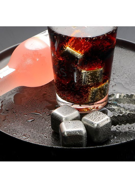 Набір каменів для віскі з нержавіючої сталі 4шт і щипці для охолодження напоїв срібні No Brand (367723992)