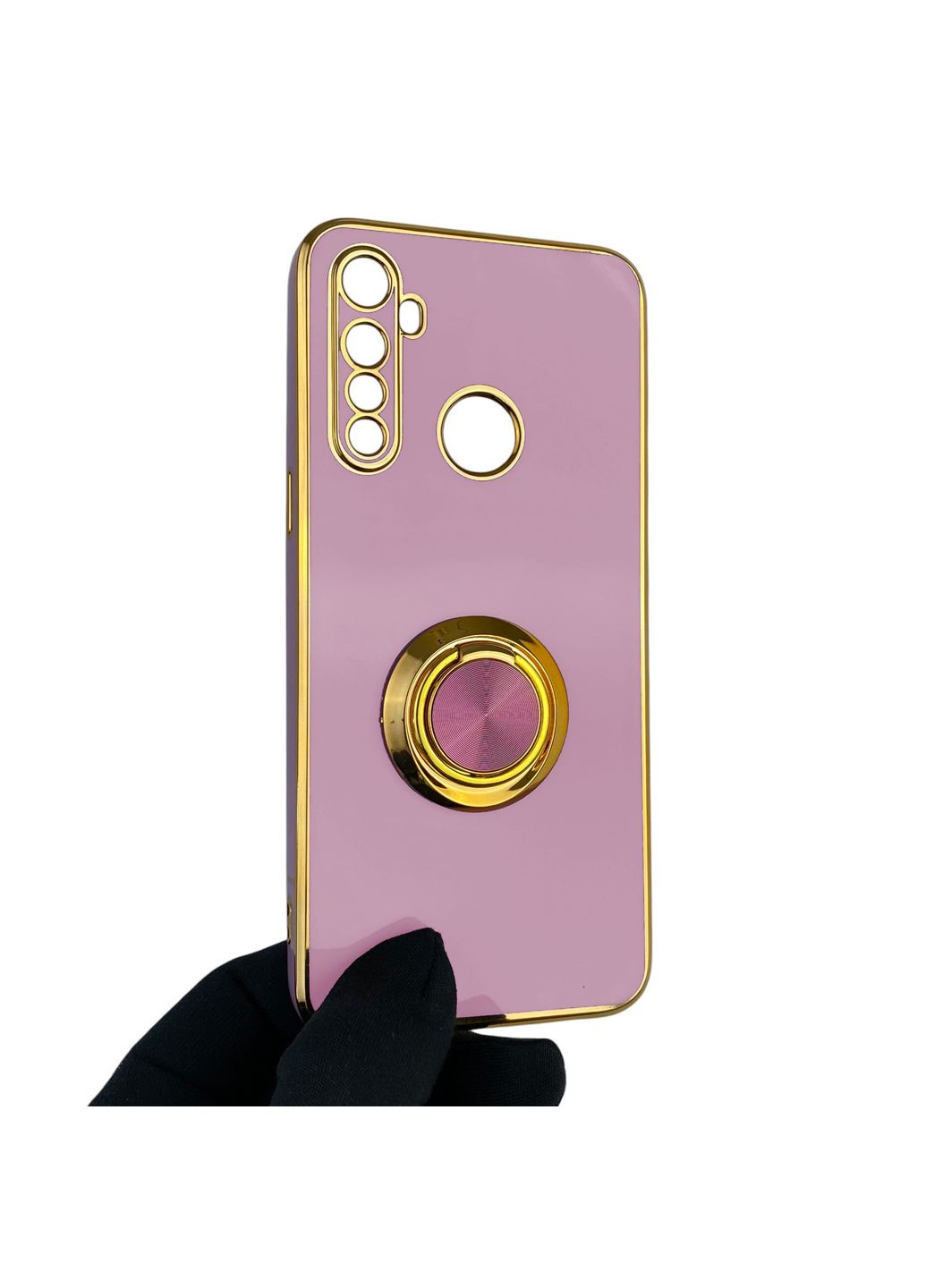 Чохол для C3 глянцевий з кільцем MagSafe із золотою окантовкою на реалмі с3 чорничний gs1 Realme (366233807)