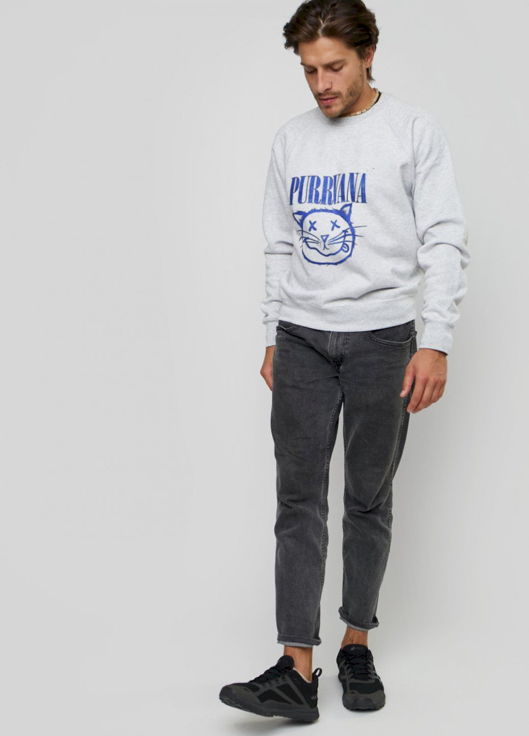 Сірий світшот чоловічий сірий "purrvana" YAPPI малюнок (303773006)