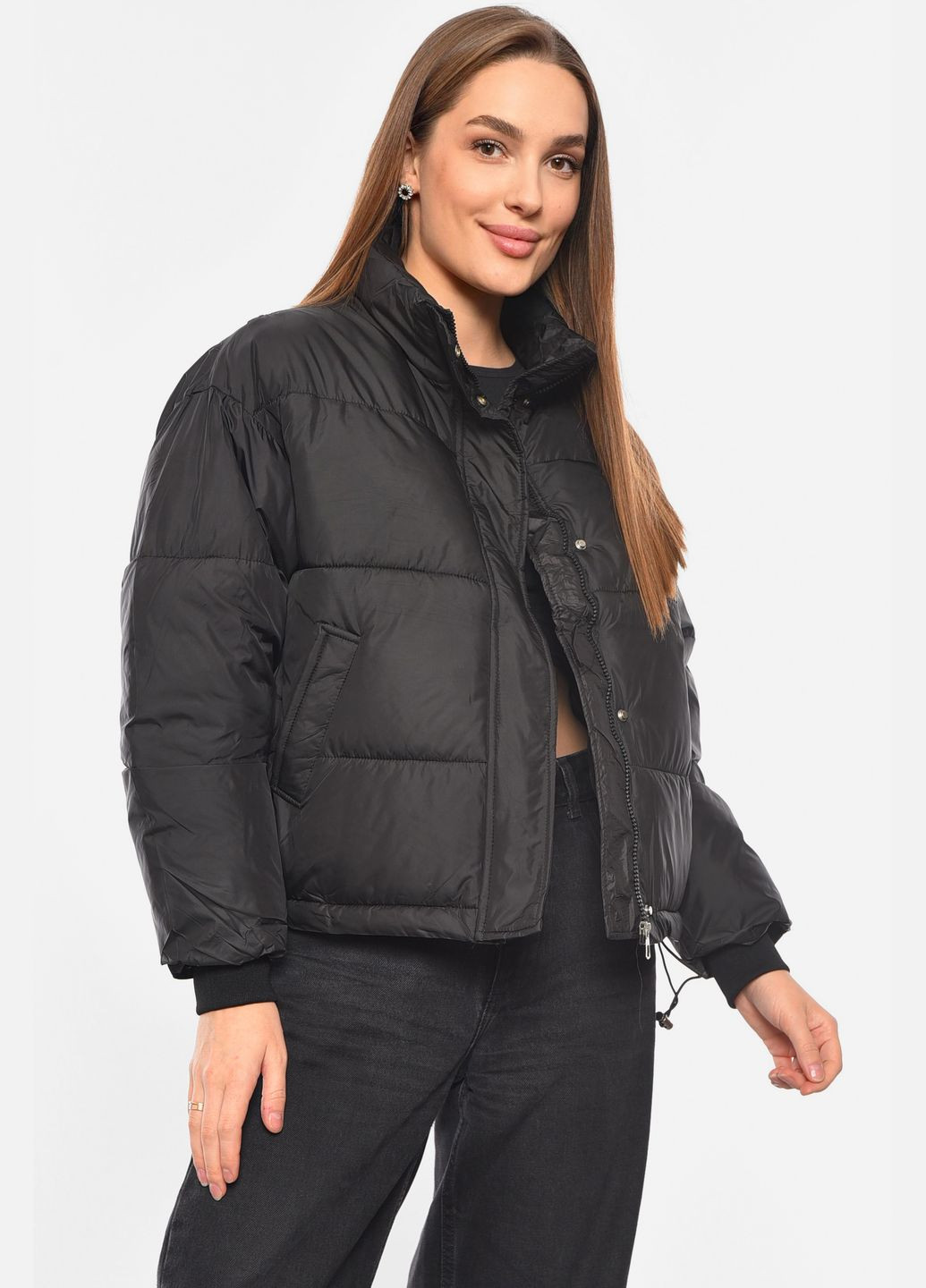 Чорна демісезонна куртка жіноча демісезонна чорного кольору Let's Shop