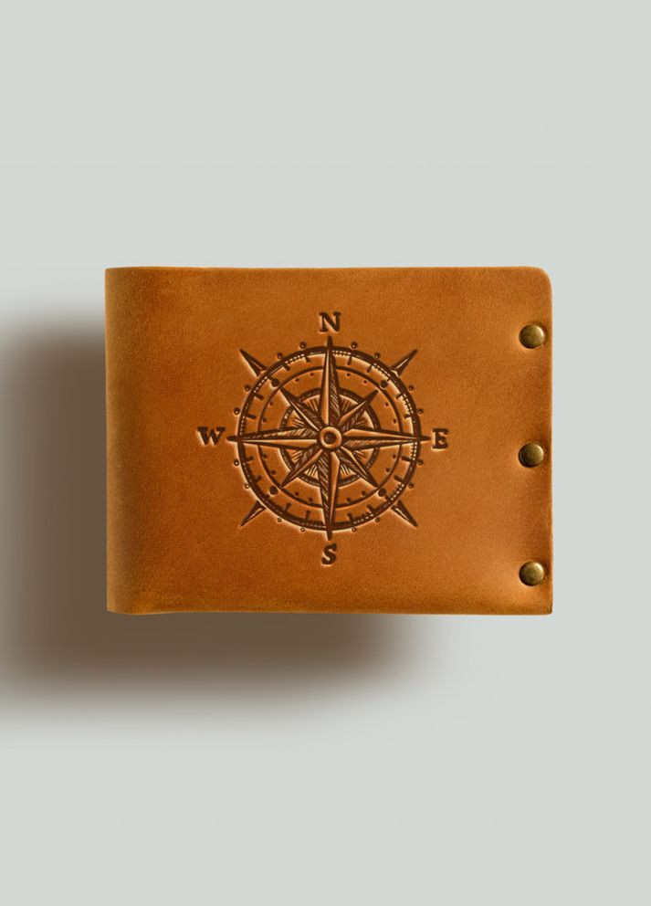 Гаманець на заклепках Роза вітрів натуральна шкіра Crazy horse з відділеннями для карток Рудий Turtle (338617800)