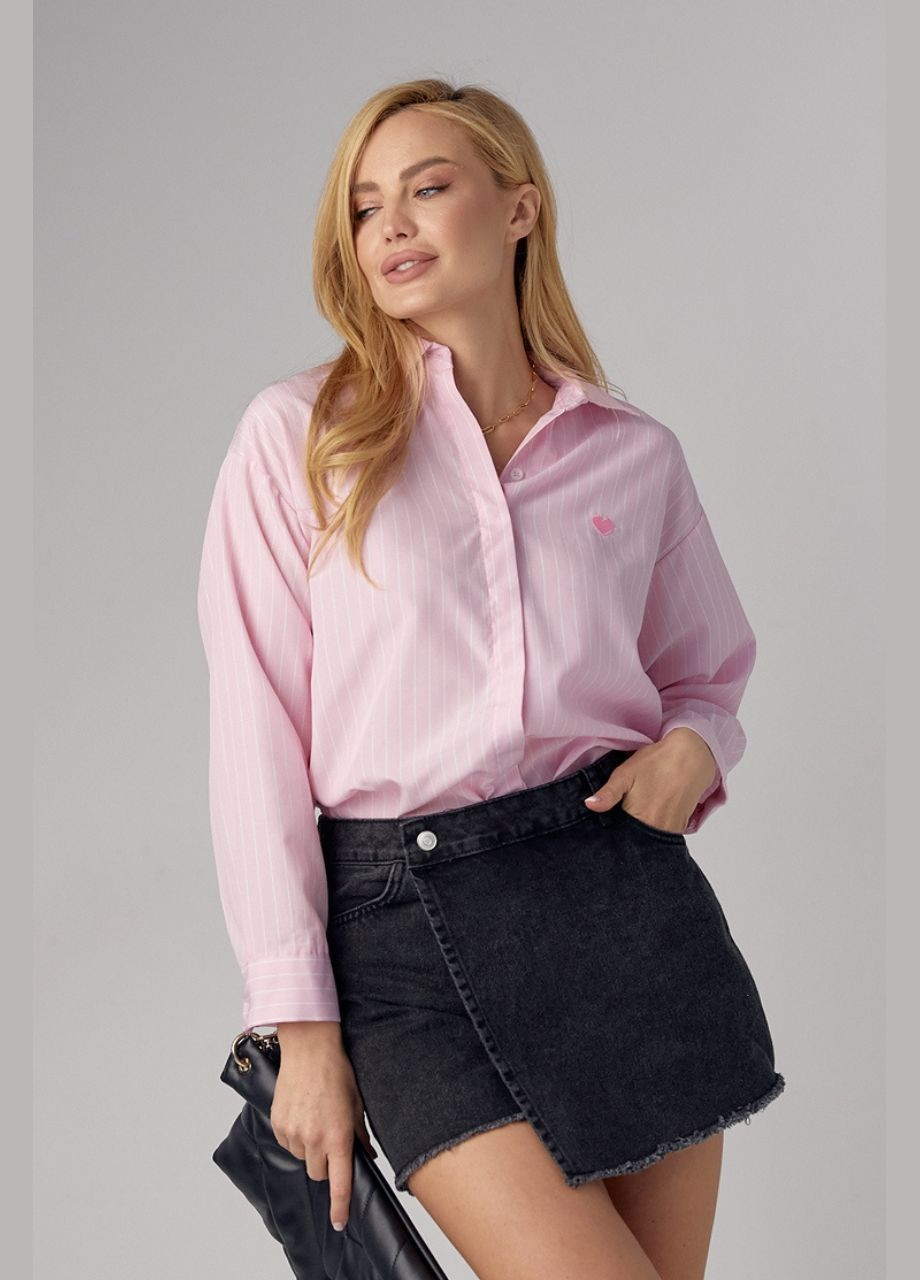 Жіноча сорочка в смужку з вишитим серцем - рожевий Lurex (293293061)
