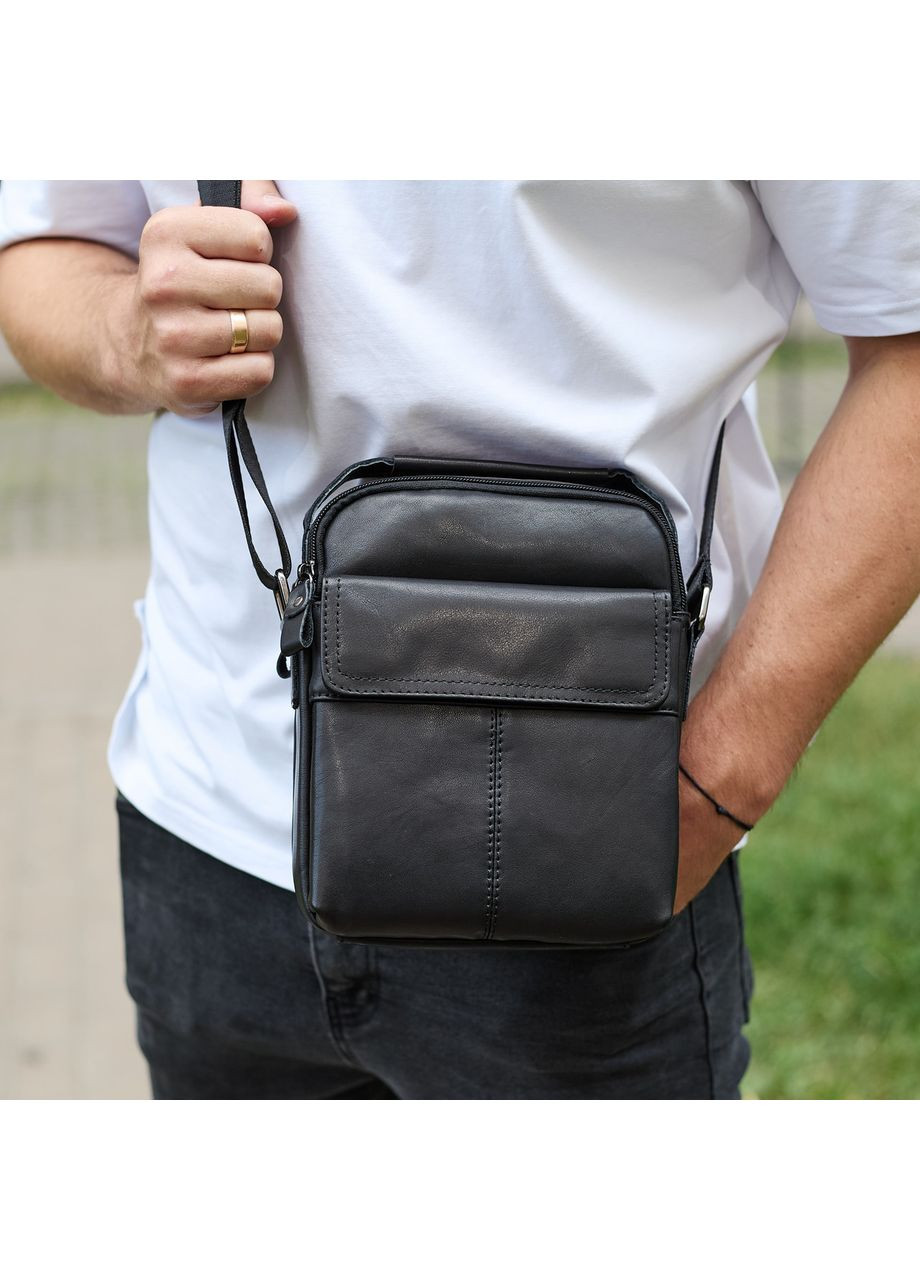 Сумка-барсетка мужская через плечо кожаная гладкая черная TD-86573 Tiding Bag (351507963)