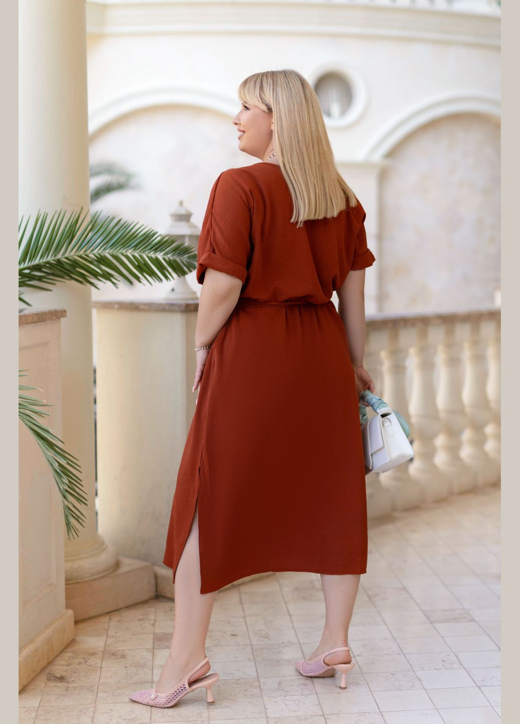 Теракотова жіноча сукня міді Fashion Girl однотонна