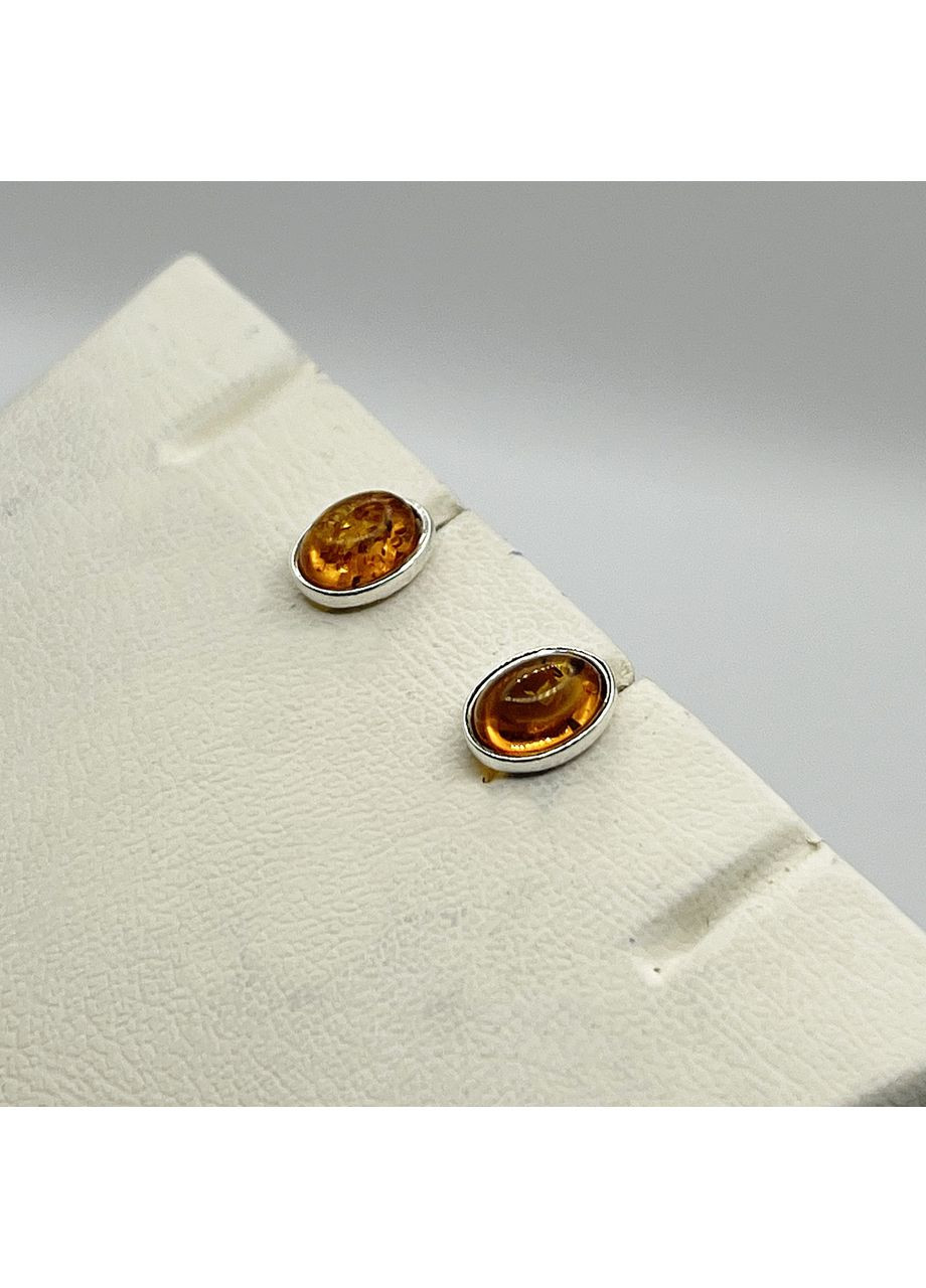 Сережки-гвоздики срібні з бурштином 1,45 г No Brand (369737579)
