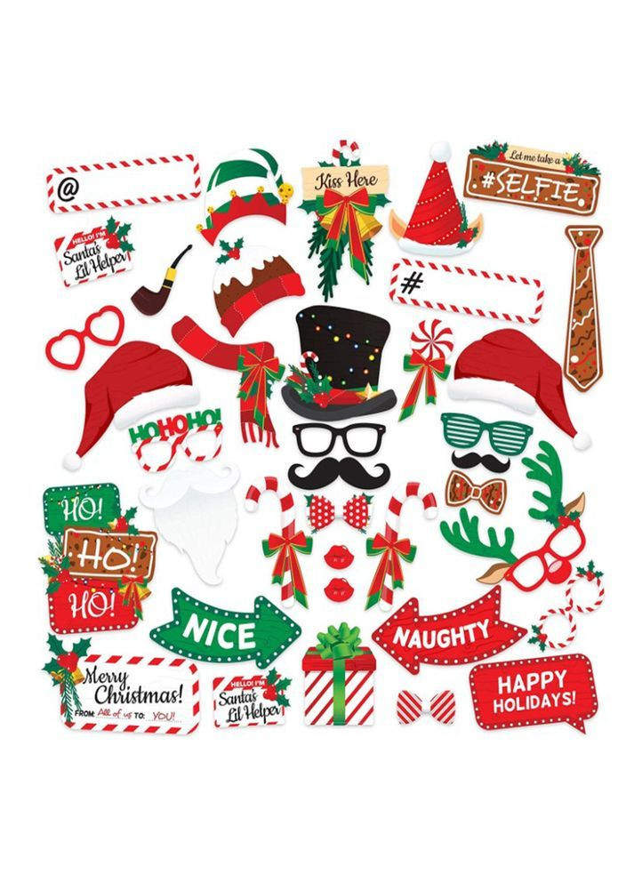 Новорічна бутафорія маски на паличці 38 деталей різнобарвний Jannet Фотобутафорія (367078957)