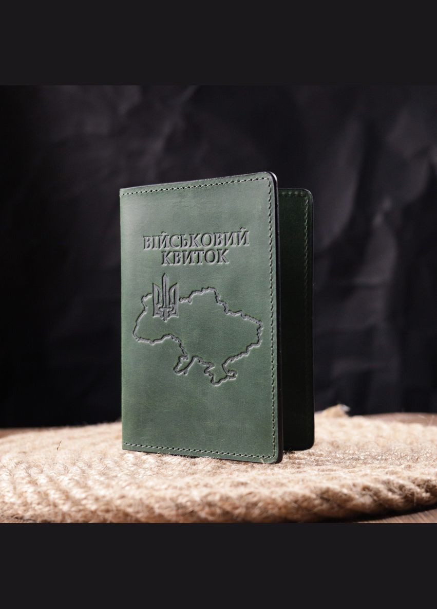 Превосходная кожаная обложка на военный билет Карта зеленый 16783 Grande Pelle (362418223)