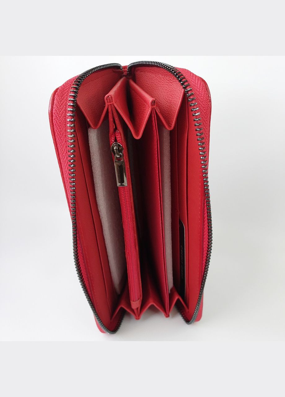 Женский кошелек большой на молнии с кистевым ремешком из натуральной кожи красный No Brand (335821281)