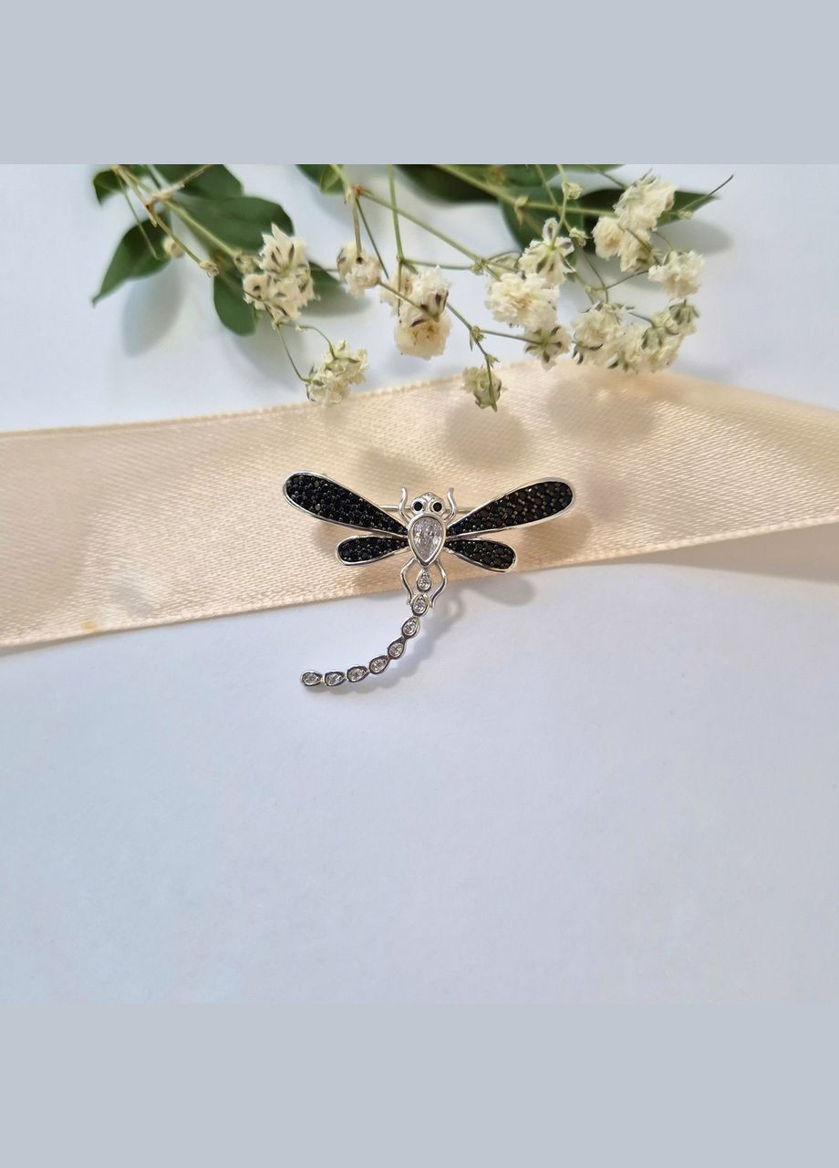 Срібна Брошка Бабка з Чорними каменями срібло 925 проби Родоване бр2фо/044 3.40г No Brand (340916720)