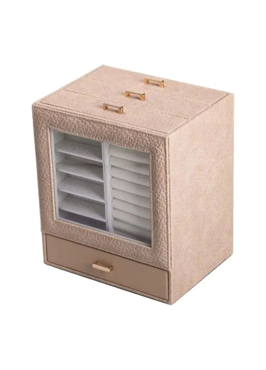 Скринька для прикрас з екошкіри 3 яруси органайзер для ювелірних виробів бежевий стильний контейнер для коштовностей ProDobro (364192446)
