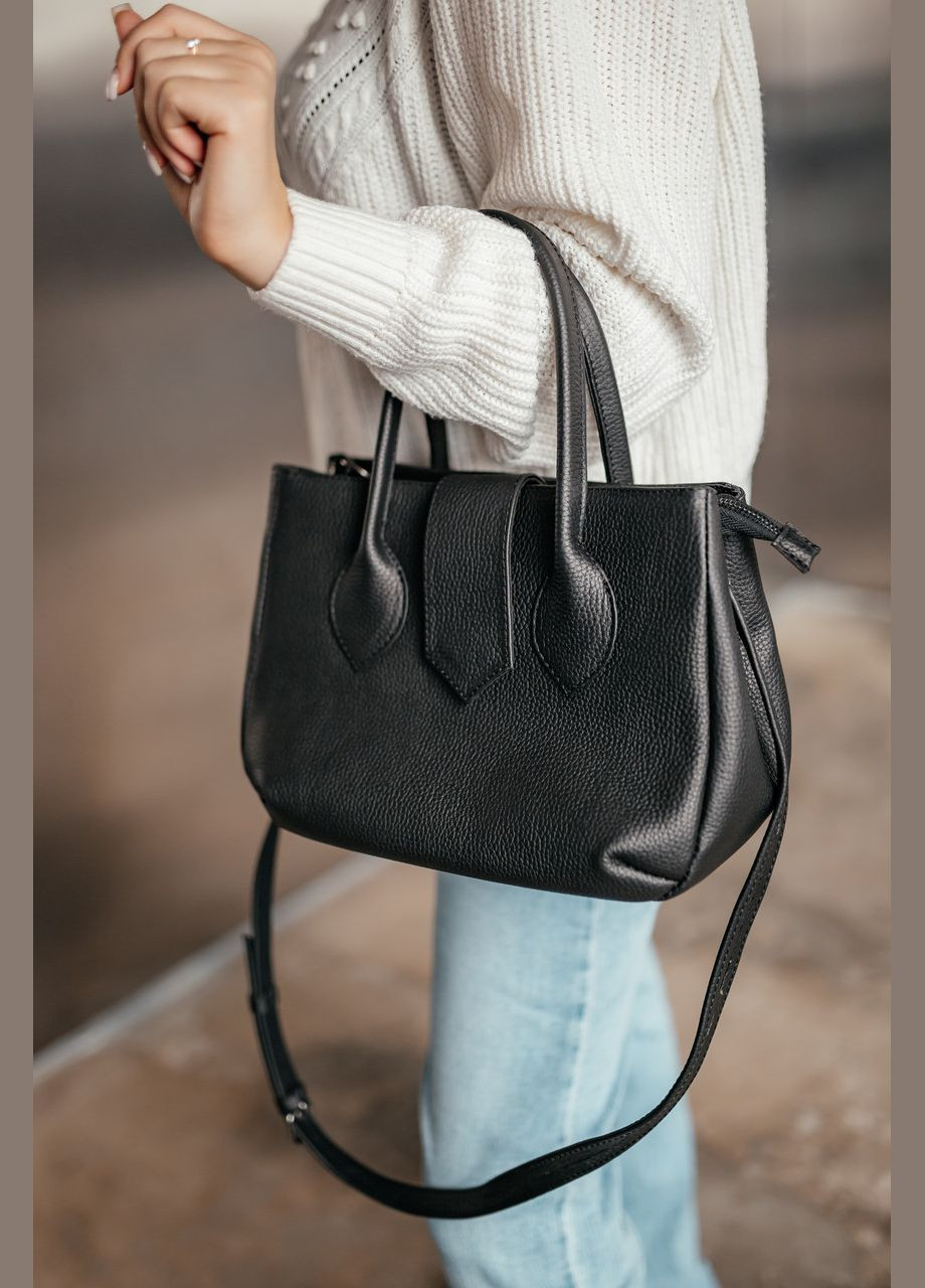 Сумка женская кожаная большая Луизиана черная 28*20*10 см, базовая черная сумка, стильная с карманами No Brand (362176961)