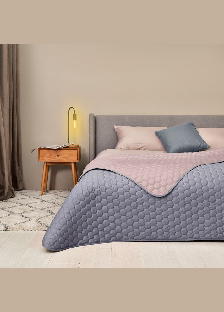 Покривало на ліжко Silhouette 220x240 двостороннє міцне стьобання тканини антиалергенне сіре IDEIA (334726886)