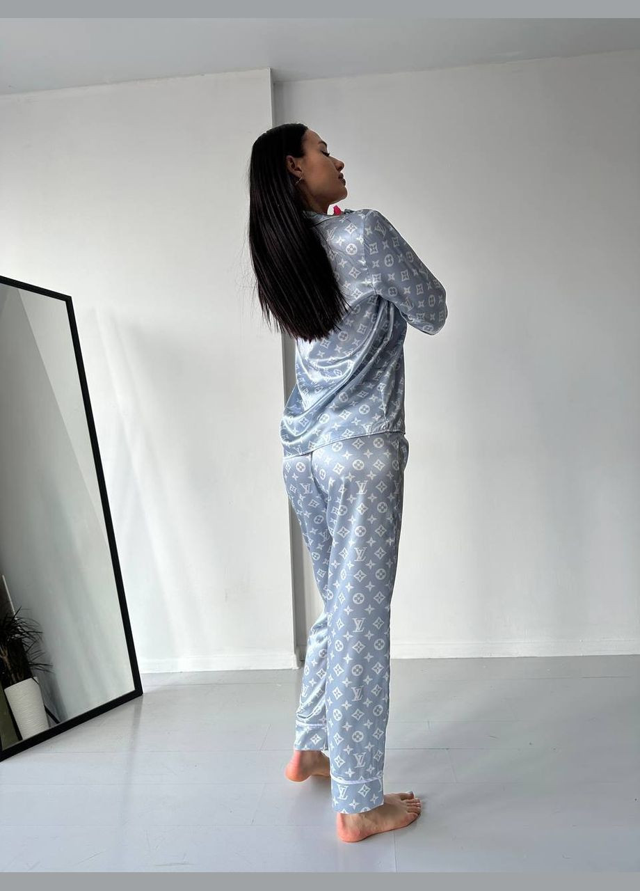 Світло-сіра всесезон піжама сатинова для дому сорочка + брюки No Brand комплект сорочка та штани