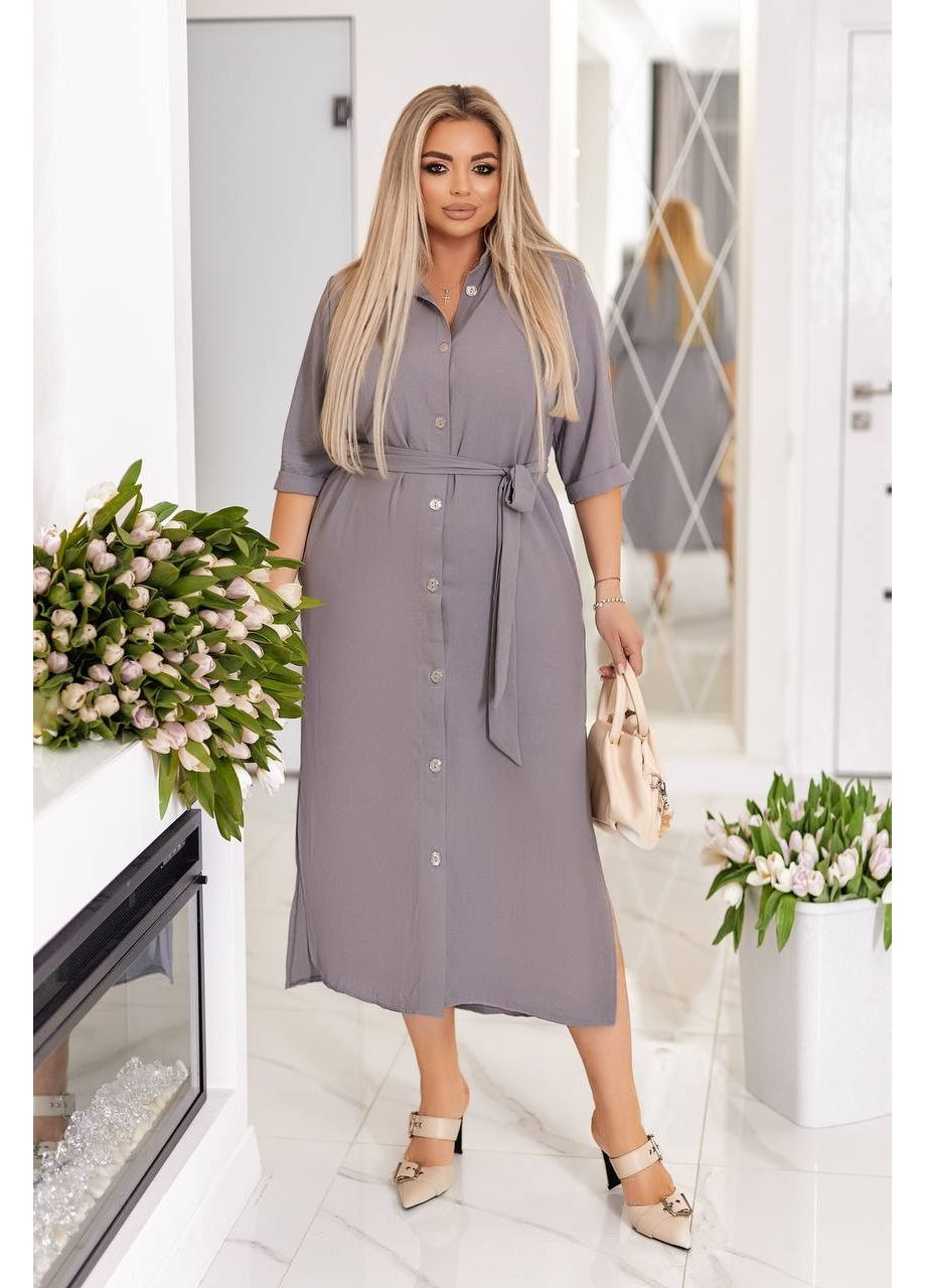 Сіра повсякденний, ділова, кежуал жіноча сукня-сорочка сукня-сорочка Style Point однотонна