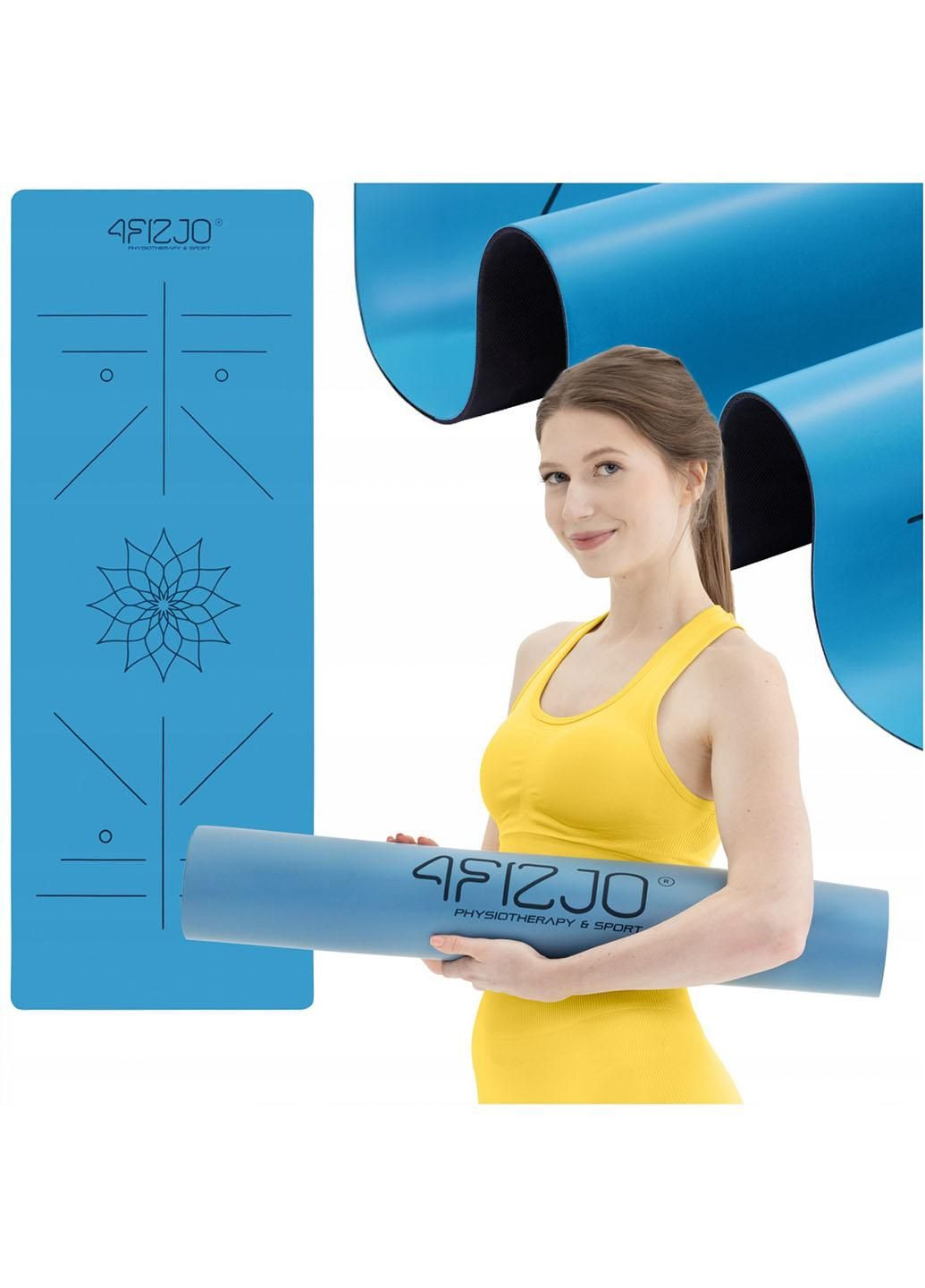 Килимок (мат) спортивний PU 183 x 68 x 0.4 см для йоги та фітнесу 4FJ0588 Blue 4FIZJO (280822895)