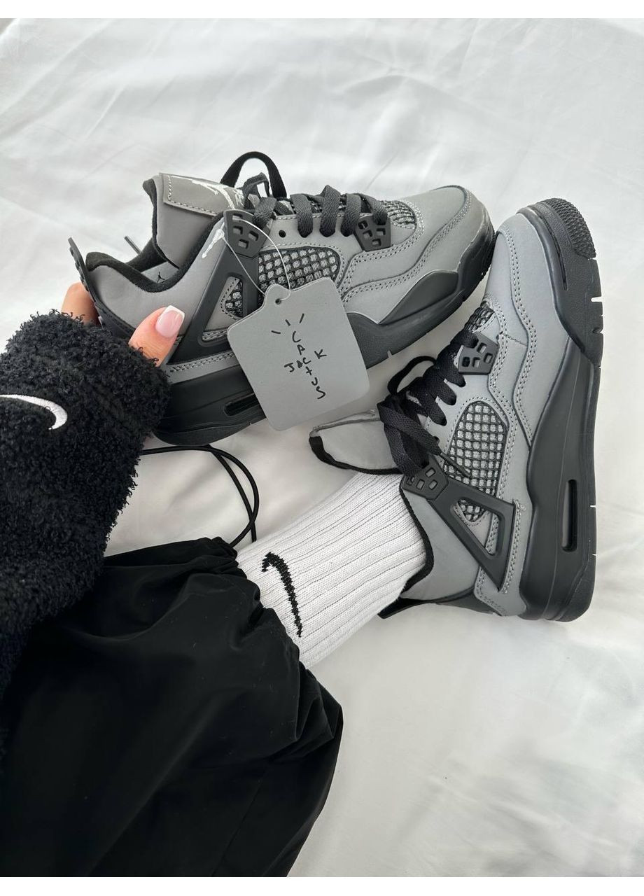 КРОССОВКИ ЖЕНСКИЕ NIKE AIR JORDAN 4 X CACTUS JACK GREY BLACK НАЙК АИР ДЖОРДАН No Brand серые демисезоны (368647187)