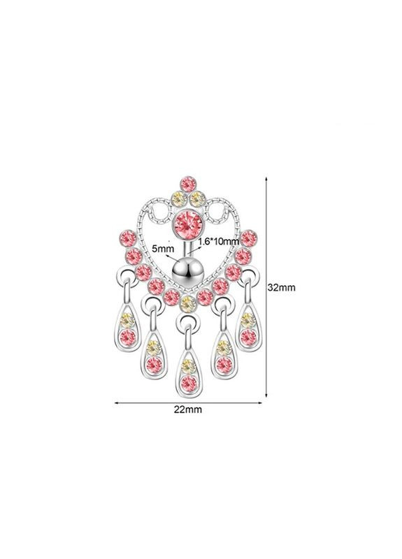 Серьга для пирсинга пупка Луна с розовым сердечком Liresmina Jewelry нержавеющая сталь белый фианит 4 см Fashion Jewelry (293241525)