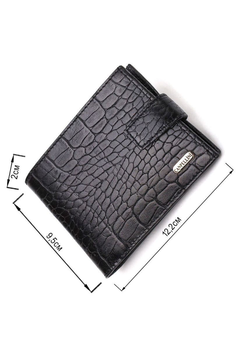 Зручний чоловічий гаманець із натуральної фактурної шкіри з тисненням під крокодила чорний 21790 Canpellini (329198216)