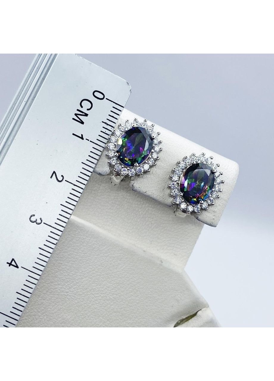 Сережки срібні з містик топазом і кубічним цирконієм 5,8 г No Brand (369736699)