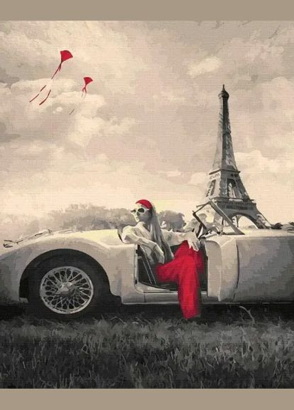 Картина за номерами Світська жінка в Парижі 40*50 Набір для малювання Дівчина в машині GX21749 Rainbow Art (308989173)