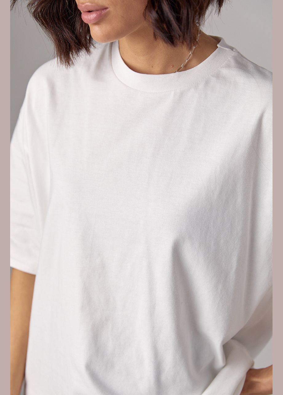 Молочная летняя базовая однотонная футболка oversize Lurex