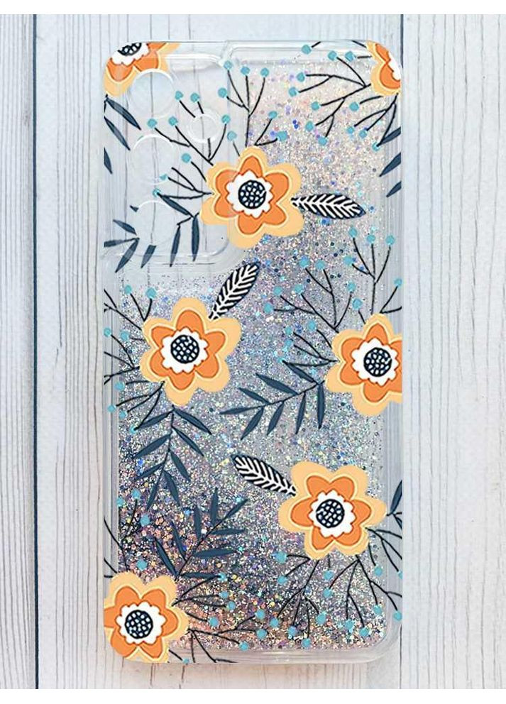 Чехол с плавающими серебряными блестками на Samsung Galaxy A35 Цветы оранжевые (принт 268) Creative (362026183)