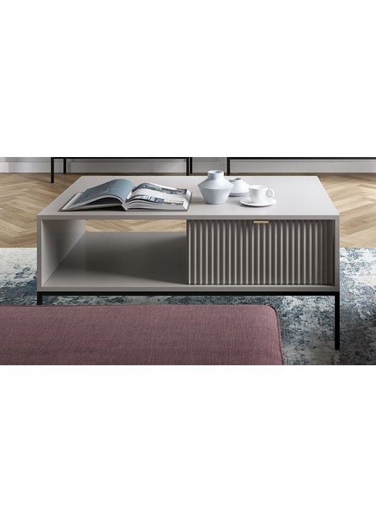 Стіл журнальний Нова / Nova з 2 шухлядами та чорними ніжками L104 Сірий (PFH-091250) Perfect Home (368662987)