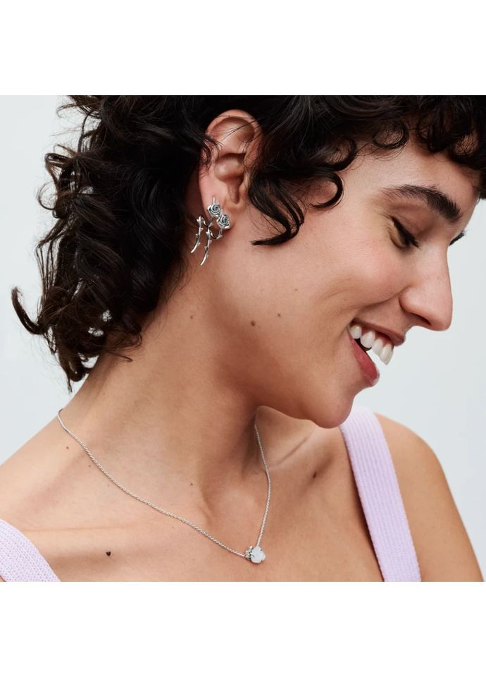 Серебряное Колье Пандора "Белая роза в цвету" 393206C01 Kabluchka (355462890)