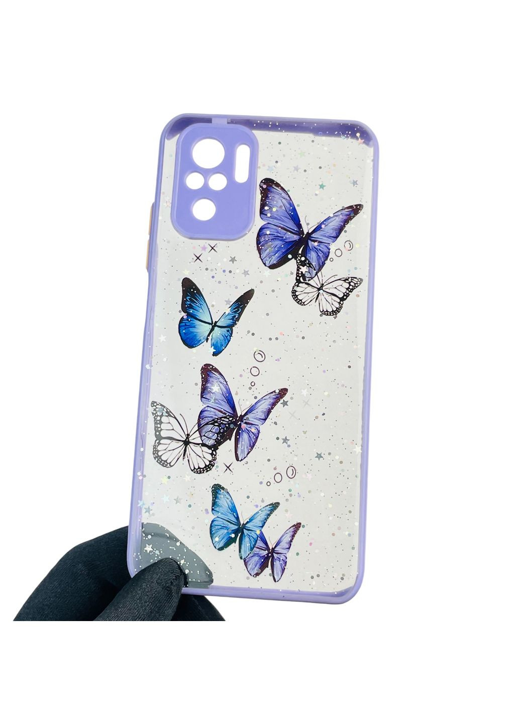 Чехол для Redmi Note 10 с блёстками с бабочками на сяоми редми нот 10 сиреневый Xiaomi (366387694)