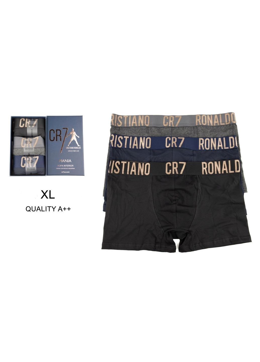 Набор трусов боксерки CR7 3шт черные серые синие XL Cristiano Ronaldo (365591718)