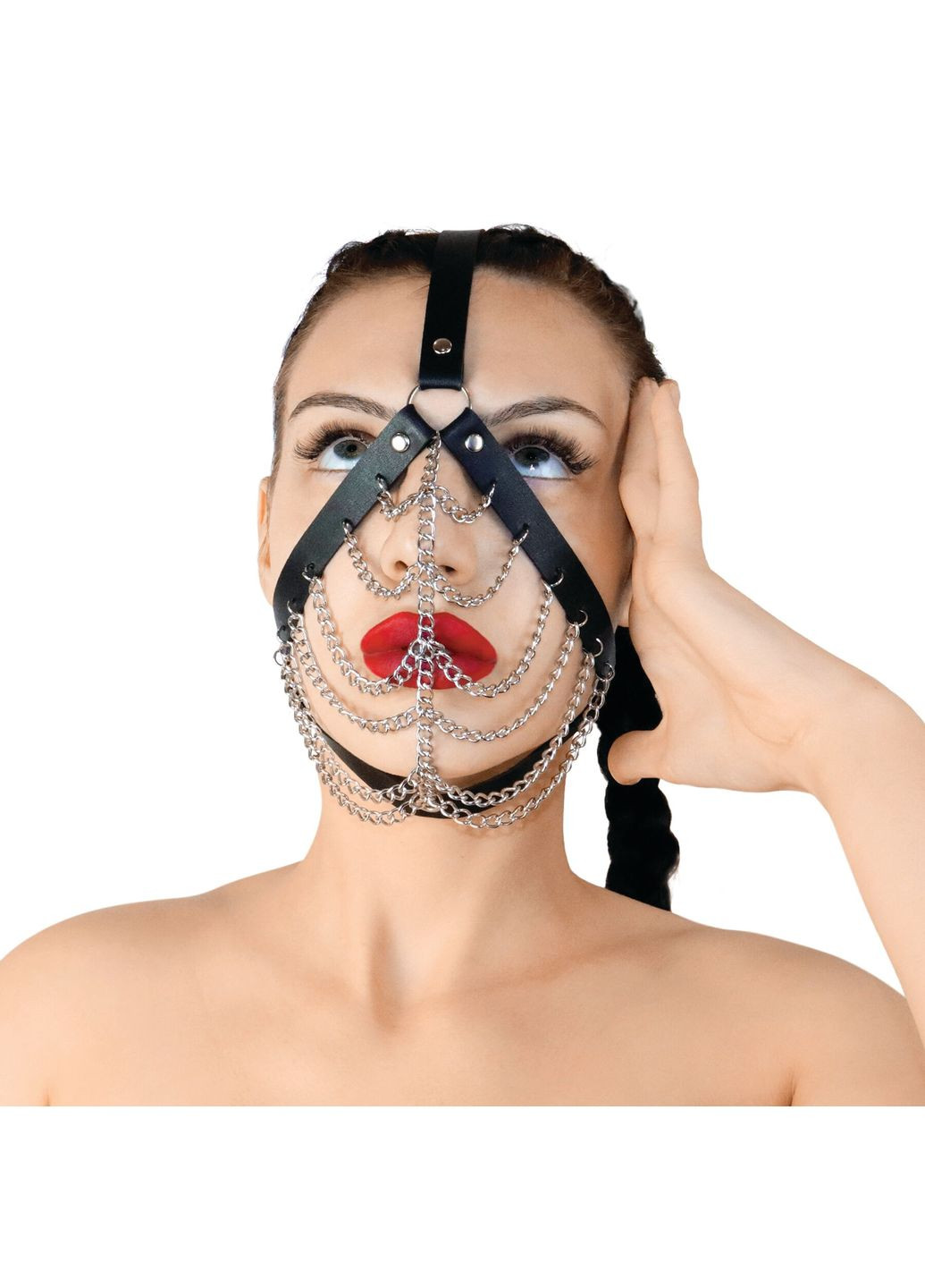 Маска з ланцюгами - Devon, натуральна шкіра, колір чорний Art of Sex (369952372)