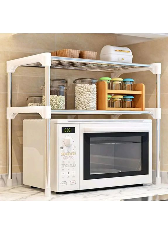 Полка органайзер для микроволновки Wellamart кухонный стеллаж раздвижной с крючками на три полки для СВЧ печи No Brand (364869950)