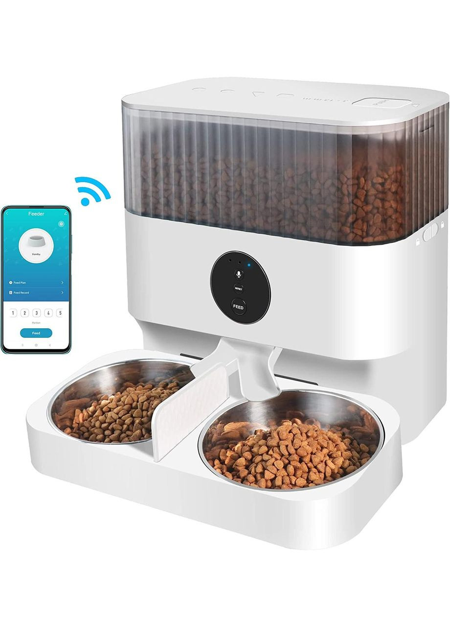 Автоматическая кормушка для кошек и собак 5L, смарт кормушка c WIFI на 2 миски PetLife (299915287)