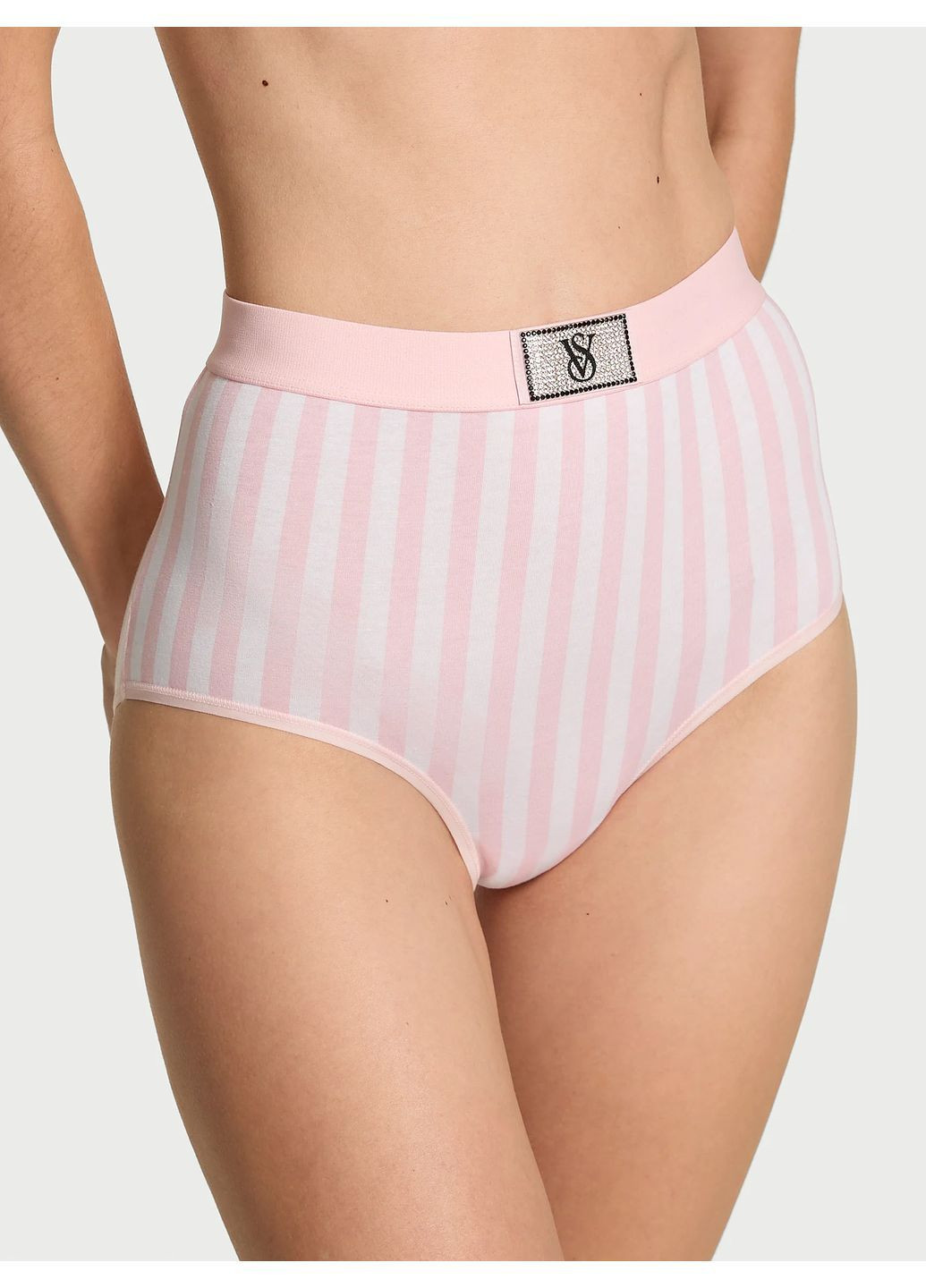 Котонові трусики-бріфи зі стразами Victoria's Secret Logo Cotton Shine Patch Modern Brief Panty (367178970)