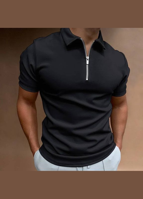 Чорна футболка поло чоловіча з коротким рукавом No Brand