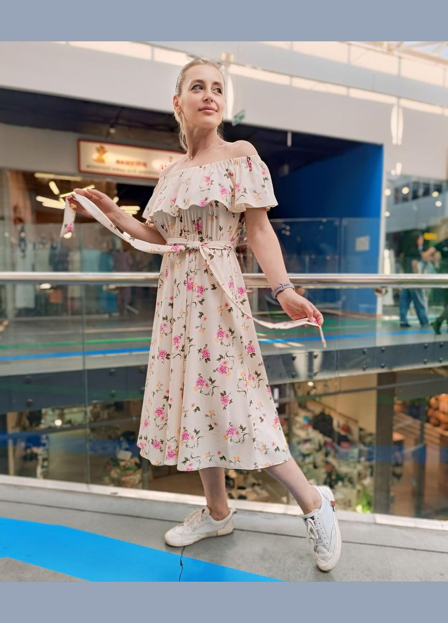 Молочна вечірня літня сукня з рюшею 2 Льва