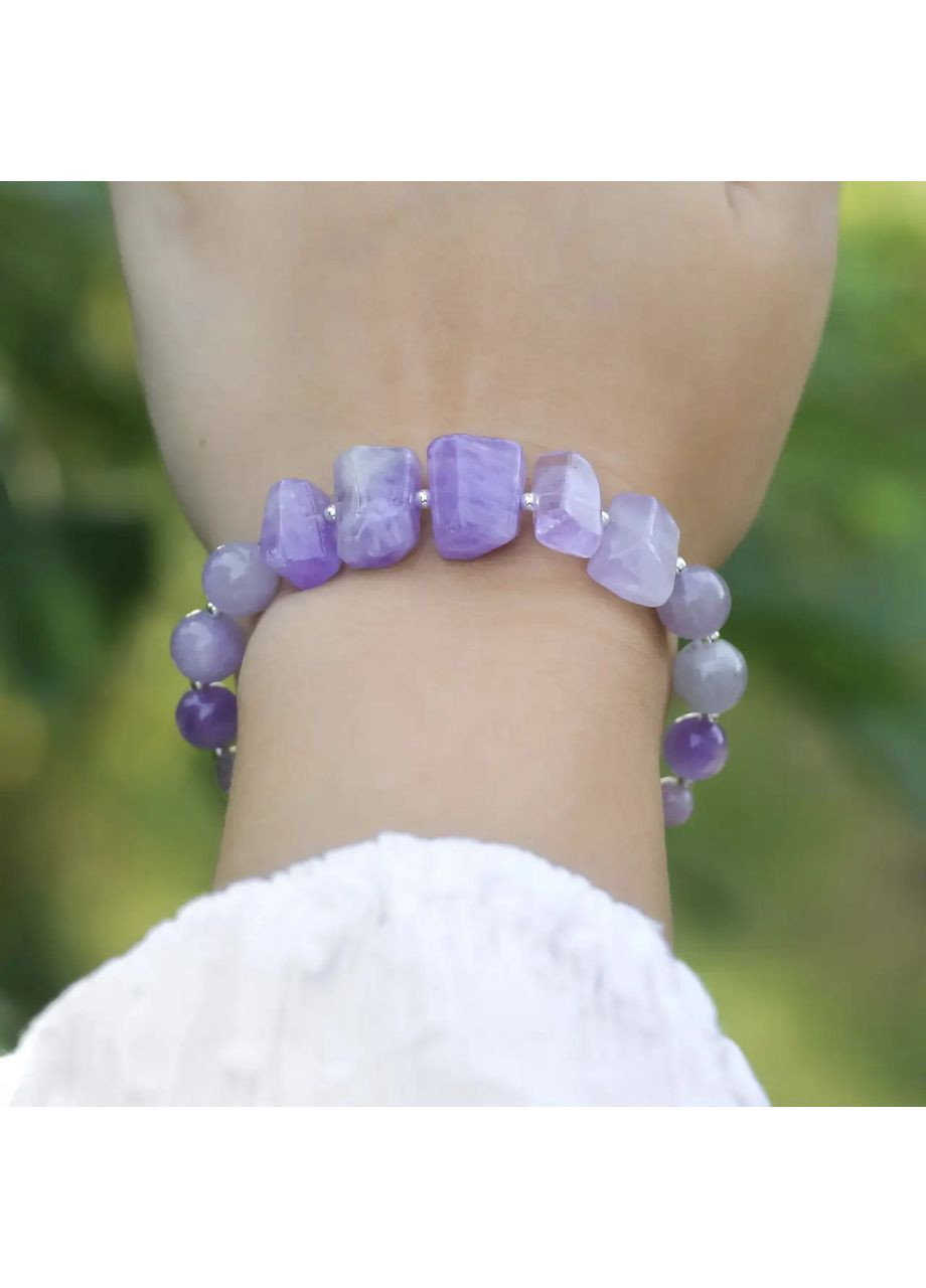 Браслет натуральный Аметист Лавандовый, Циркон, гип-ный сплав цвет серебро d-12-9-8-6-4-3-2мм+- обхват 18-23см No Brand Браслет (362695406)