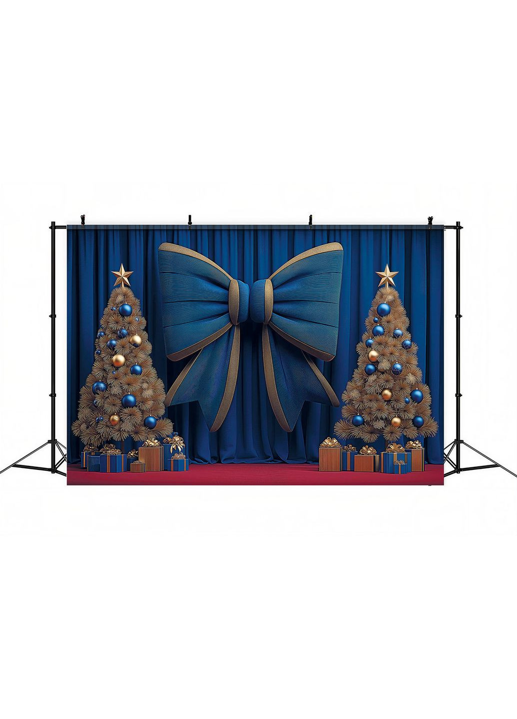 Новорічна фотозона Королівський синій із бантом та ялинками – №46504 Vinylpex (369930132)