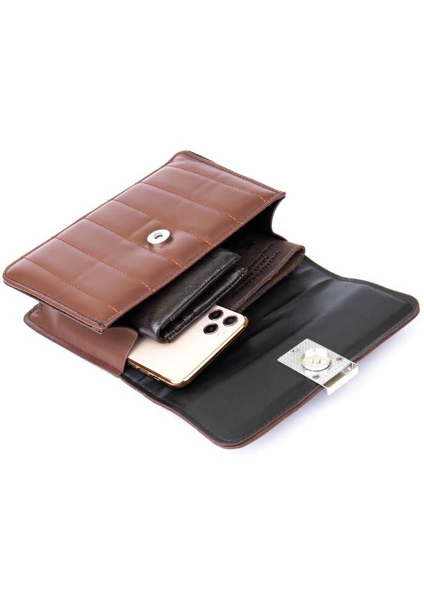 Горизонтальна сумка зі шкірозамінника з ланцюжком для носіння в руці Vintage коричнева (sku_sale_14907) No Brand (329853359)