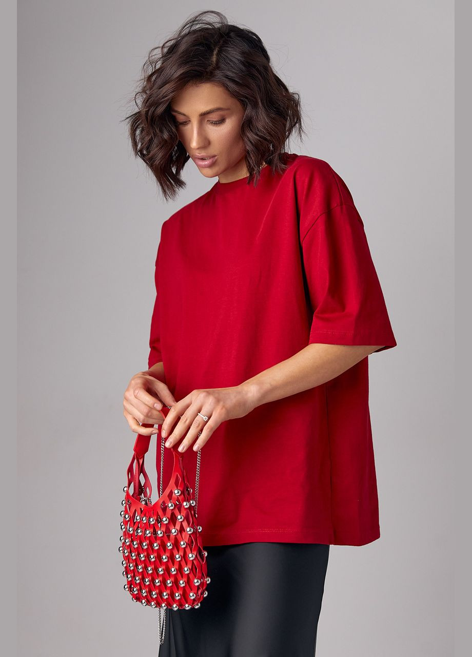 Красная летняя базовая однотонная футболка oversize 82793 с коротким рукавом Lurex