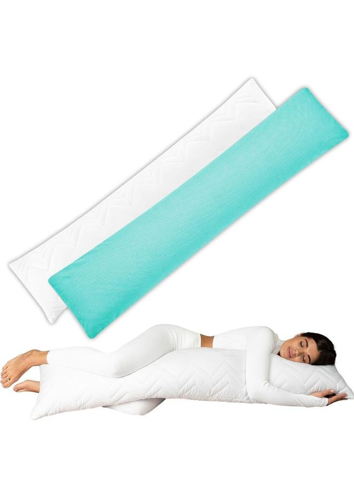 Подушка с наволочкой NORDIC+ для отдыха и сна 40х140 см с молнией антиаллергенная белая горошек мята IDEIA (308351825)