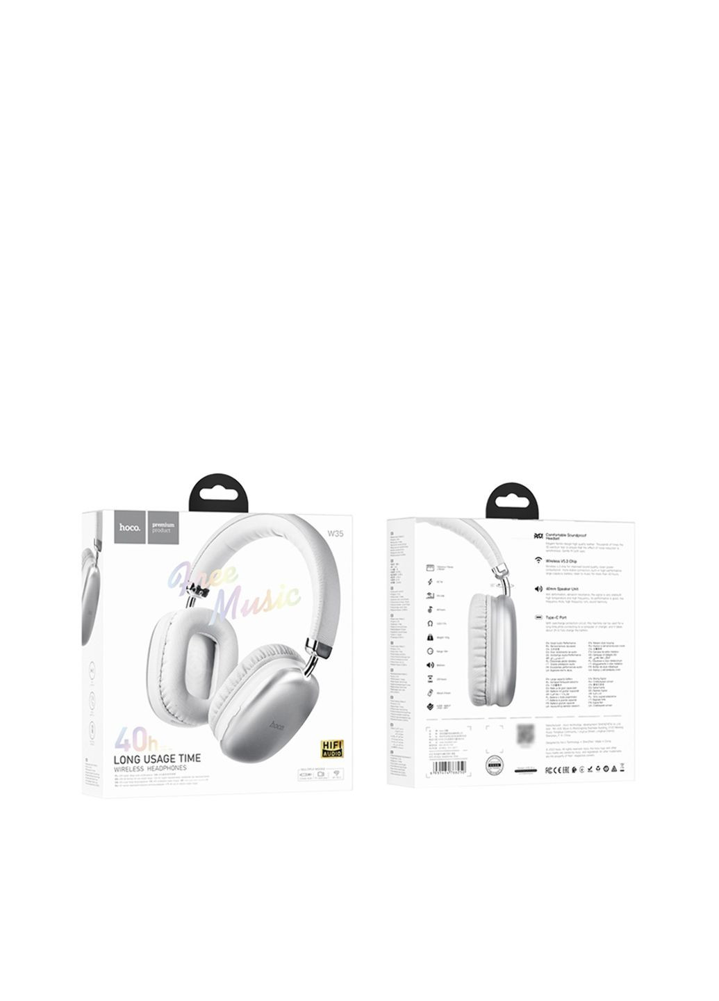 Беспроводные накладные наушники W35 цвет серебристый CB-00265582 Hoco (314910010)