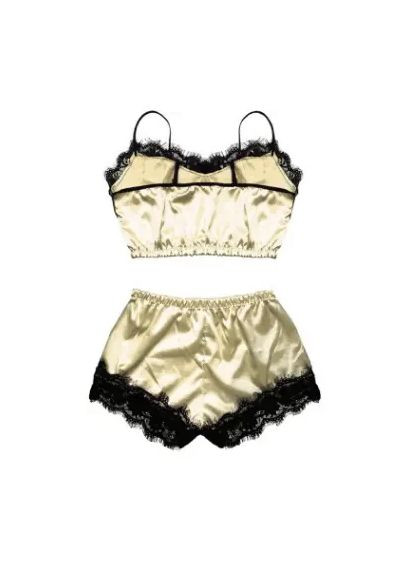 Жовта жіноча атласна піжама з шортами та майкой з кружевом по краям і бантиком China