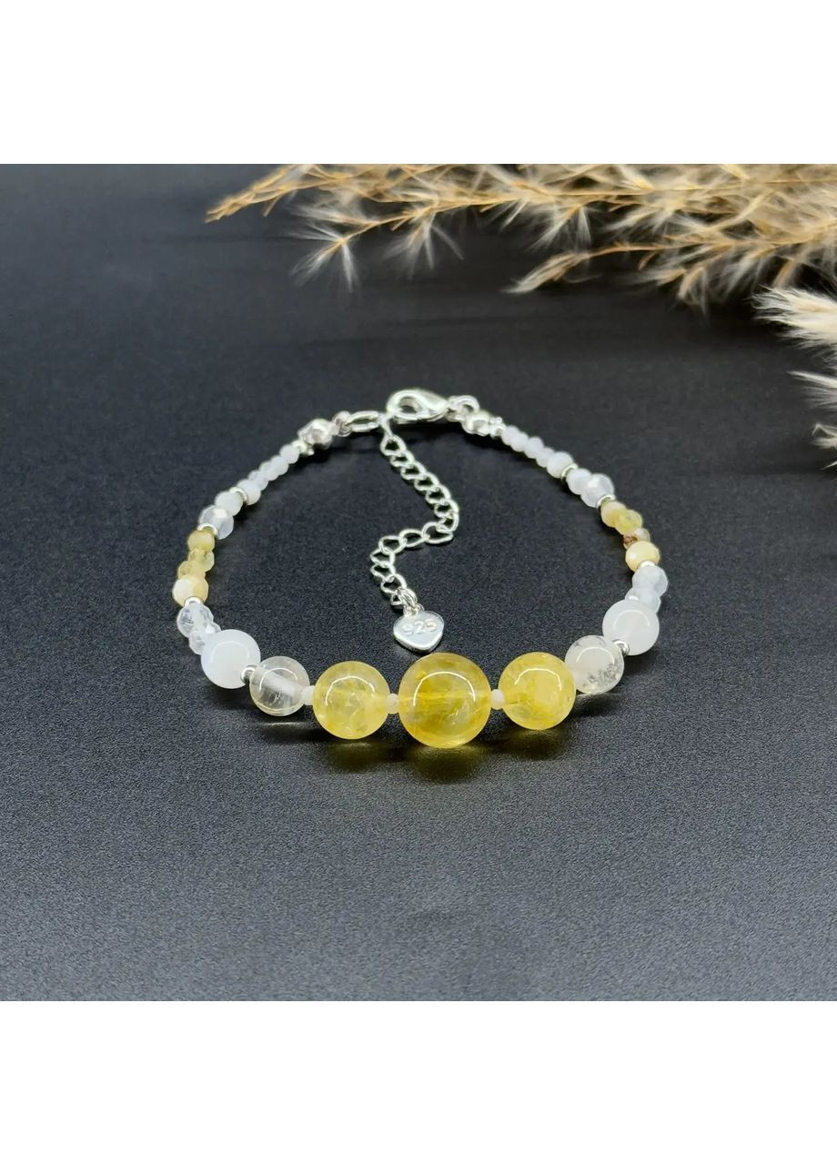 Браслет натуральний Адуляр, Перламутр, Цитрин, гіп-ний сплав колір срібло d-10-2мм+- L-18-23см No Brand Браслет (362695444)