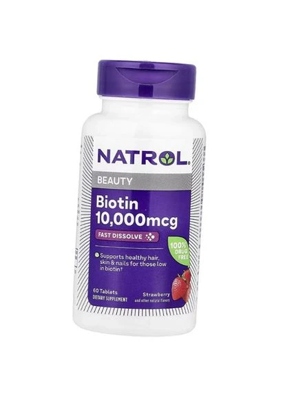 Біотин швидкорозчинний, Biotin Fast Dissolve 10000, 60таб Полуниця (36358020) Natrol (315481279)
