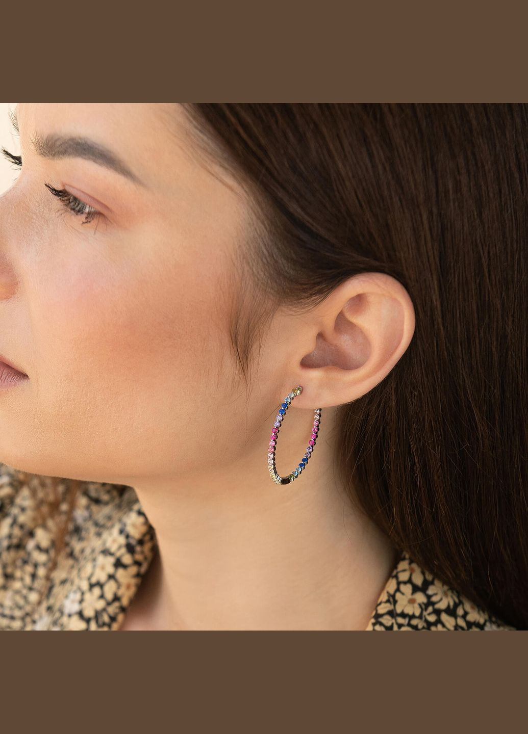 Серебряные серьги - кольца с разноцветными фианитами 123304 Oniks (264024263)