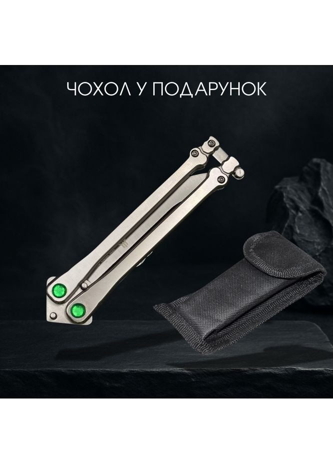 Ніж метелик Bones з зеленим кристалом D60 No Brand (362044961)